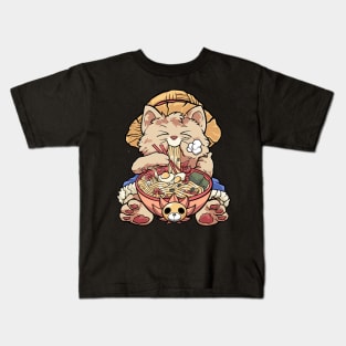 luffy cat ramen Kids T-Shirt